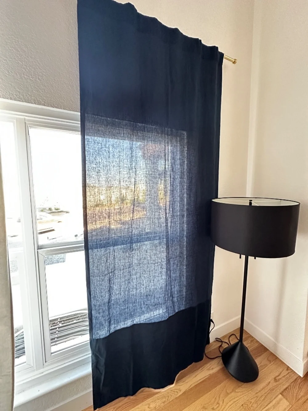 West Elm Navy Linen Velvet Colorblock Curtain Panel Rod Pocket 48 x 108